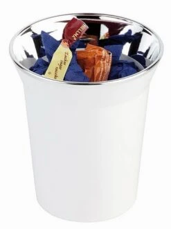 4x APS Tischreste- / Besteckbehälter Ø 13 Cm, H: 15 Cm SAN, Weiß Mit Verchromten Rand